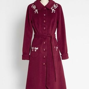 NWT Collectif Embroidered Wool Blend Coat